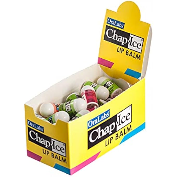 Chap Ice | PREMIUM AND TRADITIONAL LIP BALM FOR CHAPPED, DRY, OR WINDBURNED LIPS | POCKET SIZE DISPLAY WITH ASSORTED FLAVORS - CHERRY, CITRUS ORANGE, KIWI LIME - 50 MINI STICKS (0.10OZ/3G) - Image 1